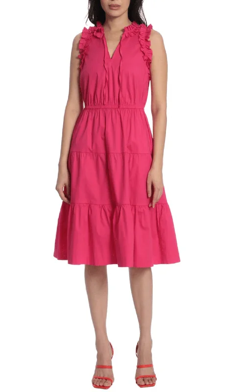 Maggy London G5174M - Ruffled Sleeve Midi Dress