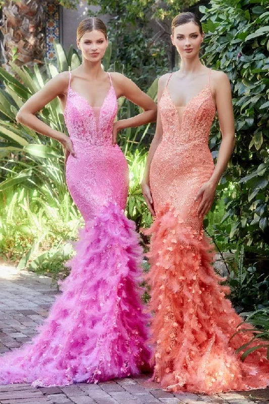 Off-White Gown Andrea & Leo A1116 Feather Mermaid Prom Dress