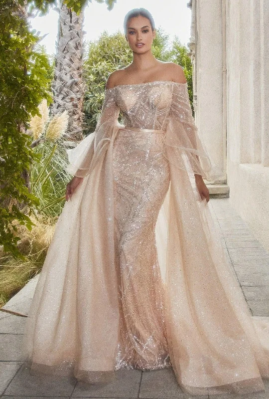 Show-Stopping Evening Gown Andrea & Leo A1175 Off Shoulder Flared Sleeve A Line Gown