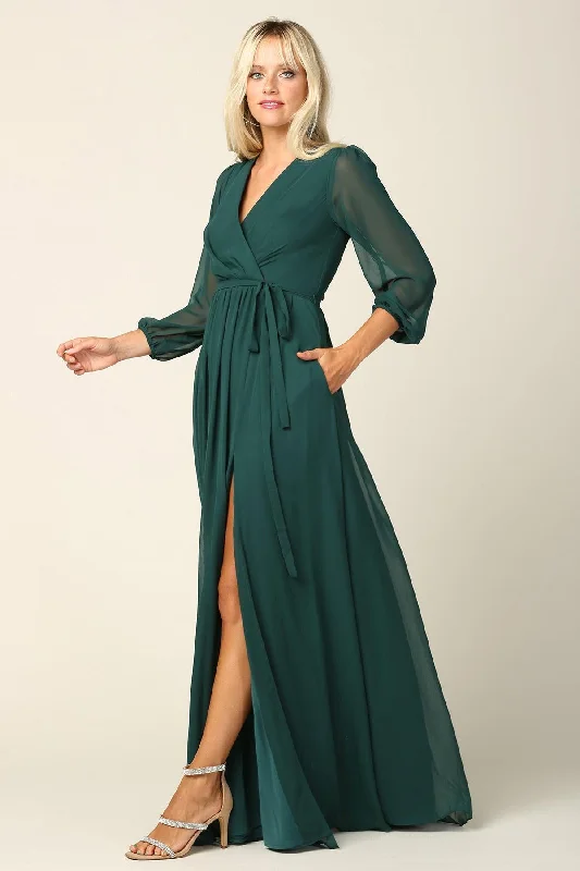 Formal Red Dress Hunter Green 2XL Long Sleeve Mother of the Bride Chiffon Dress Sale