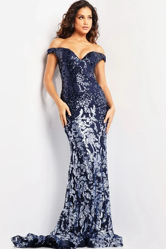 Midnight Blue Gown Jovani 36370 Fitted Long Formal Prom Dress