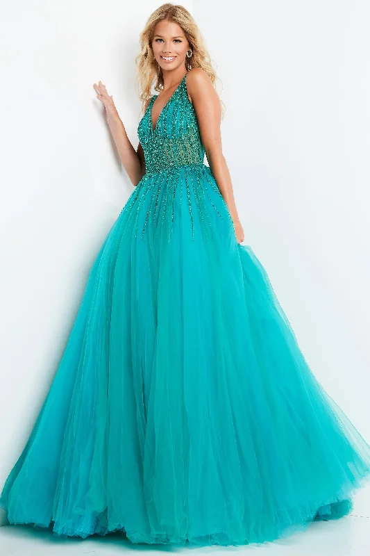 Glittering Evening Gown Jovani 08638 Sleeveless Tulle Long Prom Ballgown