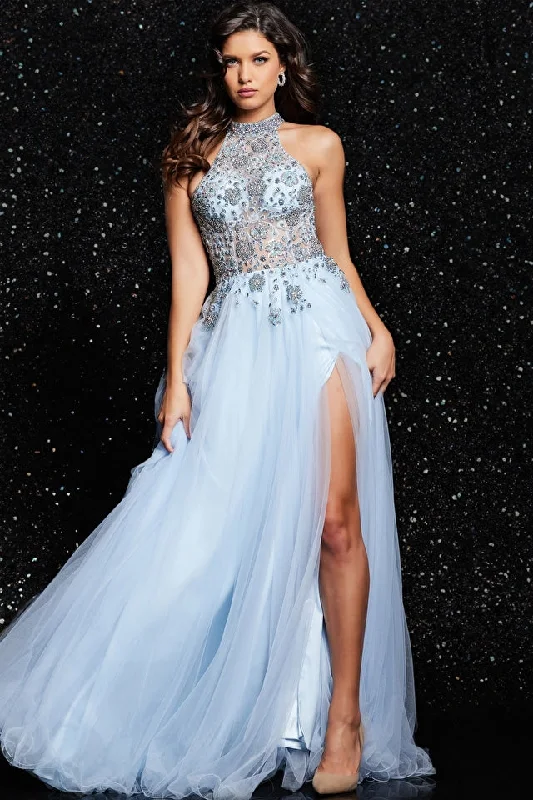 Sophisticated Gown Jovani 24094 Beaded Sheer Long Formal Prom Dress