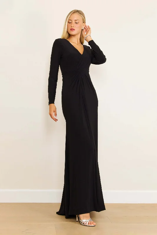 Figure-Flattering Gown Long Formal Stretch Evening Long Sleeve Dress