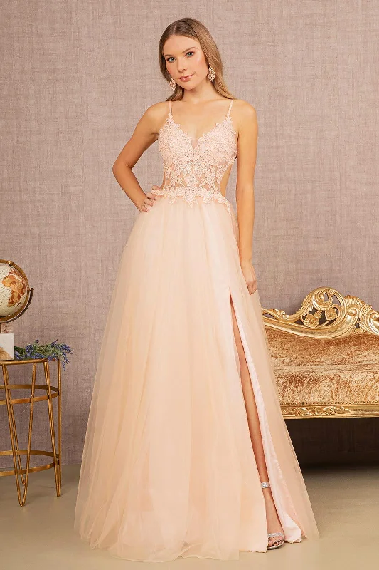 Glam Ball Gown Long Spaghetti Strap A Line Prom Dress