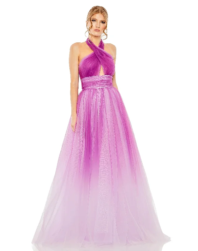 Stunning Applique Dress Mac Duggal 20554 Long Halter Prom Ball Gown