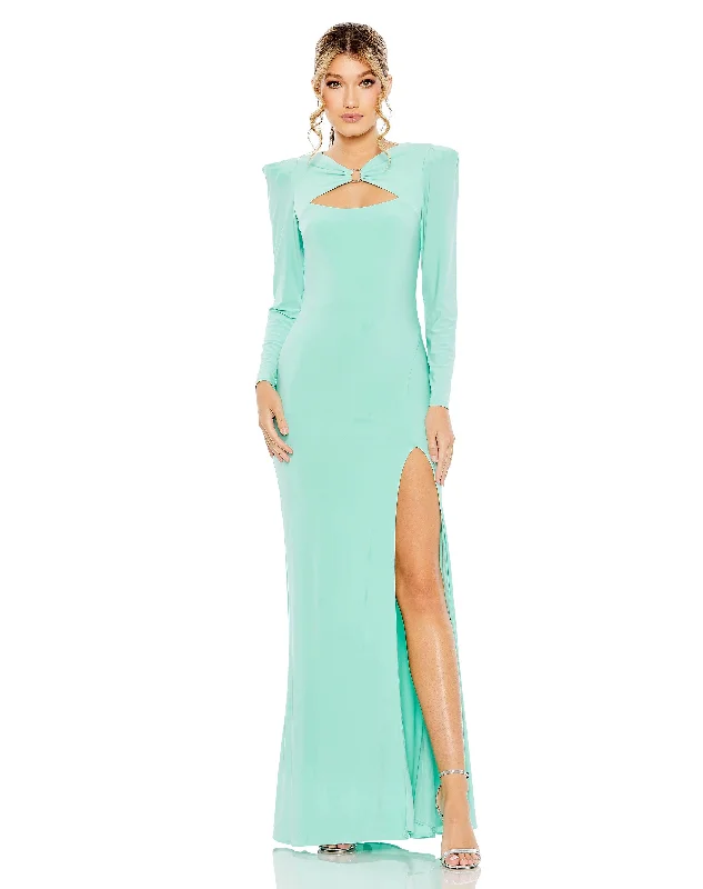 Satin Mermaid Dress Mac Duggal 42078 Long Sleeve Formal Evening Dress