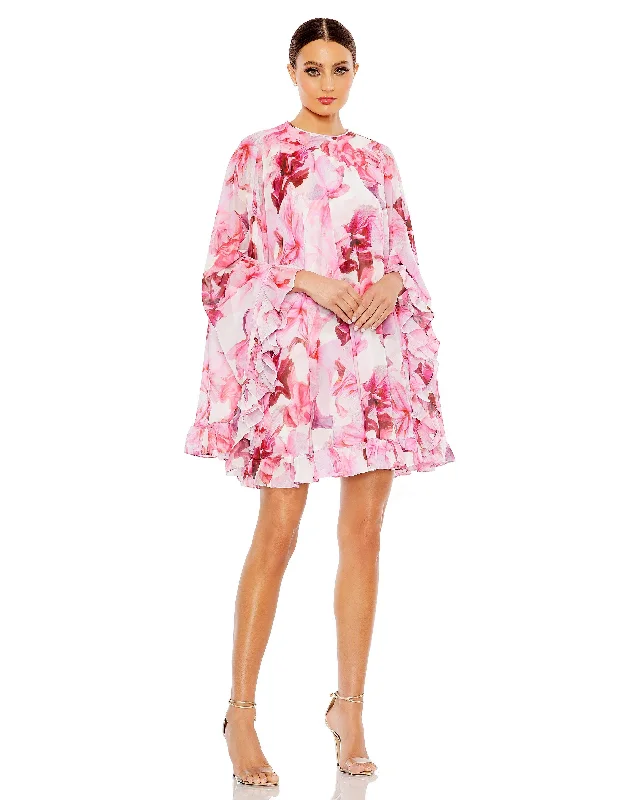 Ruched Satin Dress Mac Duggal 56027 Homecoming Short Floral Cocktail Dress