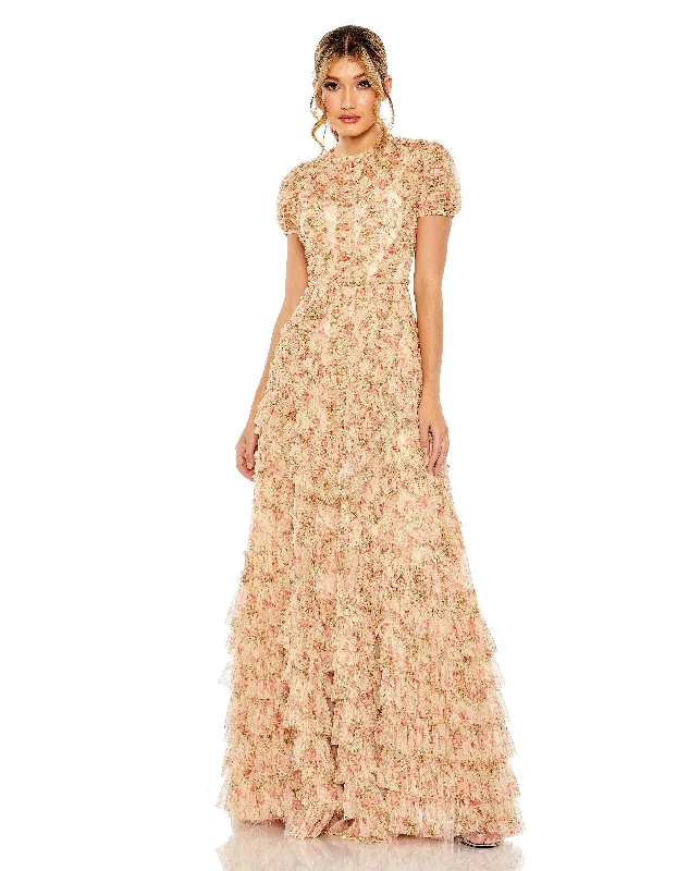 Hollywood-Inspired Gown Mac Duggal 8045 Long Formal Floral Print Dress