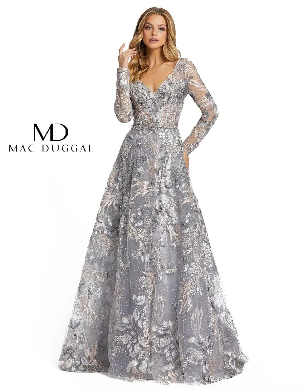 Metallic Formal Dress Mac Duggal 20214 Long Sleeve Formal Evening Dress