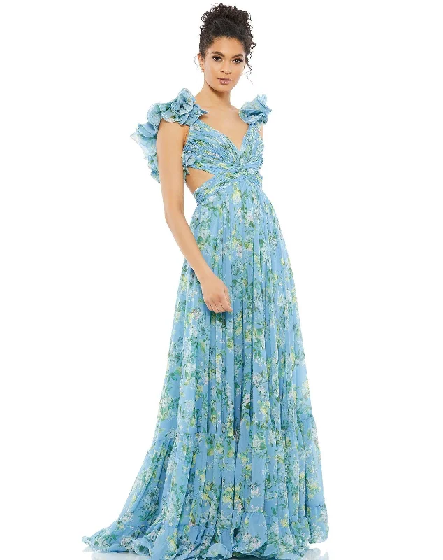 Beautiful Floor-Length Dress Mac Duggal 67803 Ruffled Floral Cut-Out Chiffon Gown