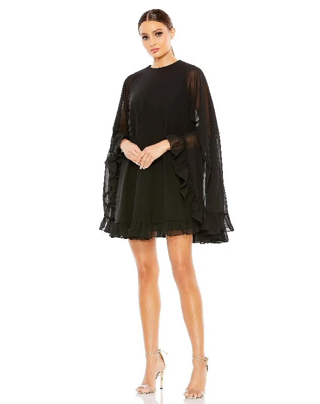 Brocade Formal Dress Mac Duggal 55407 Short Cape Sleeve Cocktail Dress