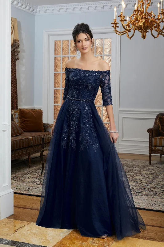 Hollywood-Inspired Gown MGNY Madeline Gardner New York 72834 Long Formal Gown with Detachable Overskirt