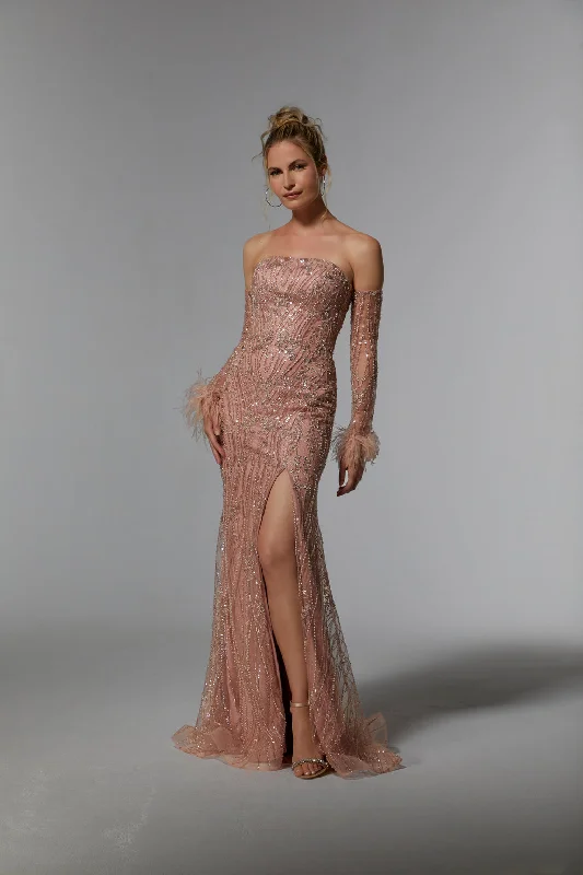 Floral Beaded Gown MGNY Madeline Gardner New York 72934 Long Formal Dress with Detachable Sleeves