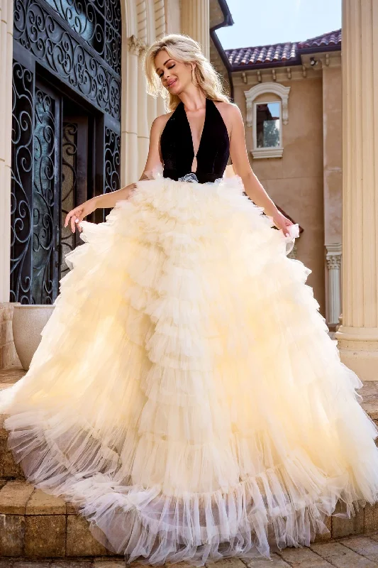 Timeless Satin Dress Portia and Scarlett PS24681 Formal Feathered Long Prom Dress