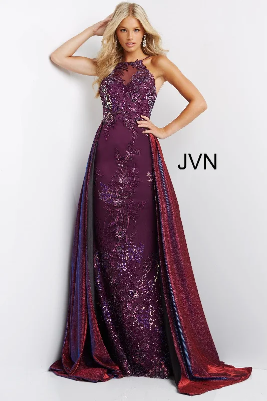 Statement Chiffon Dress Purple 18 Jovani 07379 Embellished Backless Long Prom Dress Sale