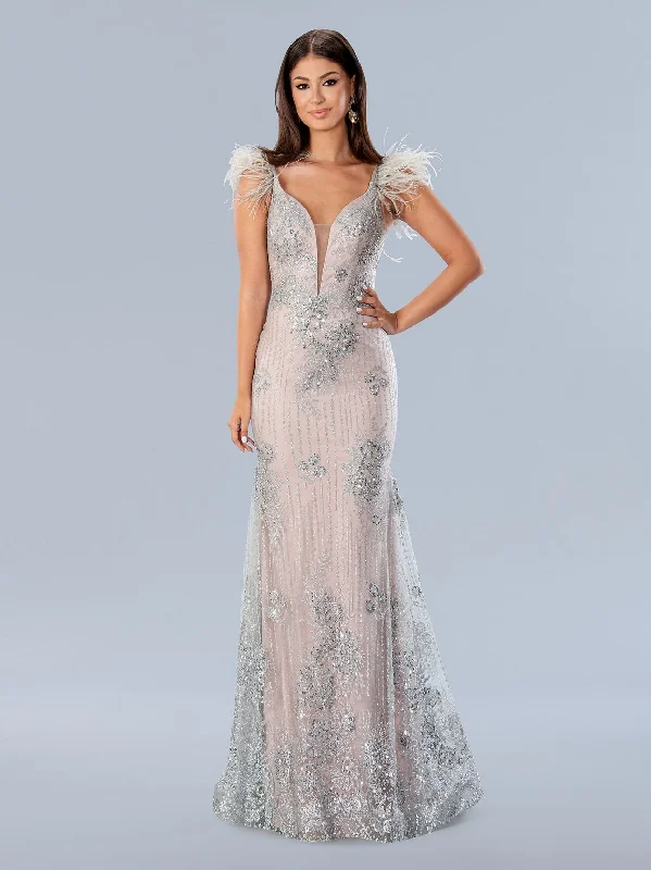 Structured Evening Gown Stella Couture 24166 Formal Long Sequin Prom Feather Dress