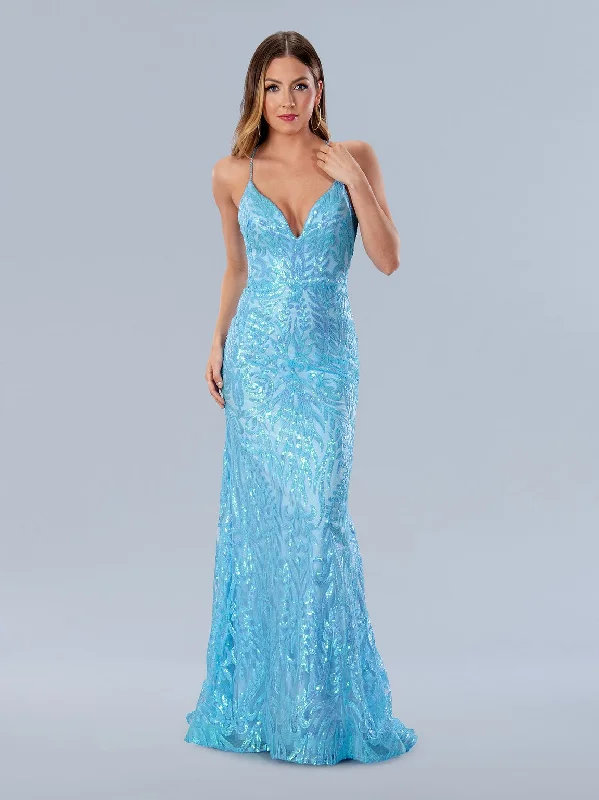 Statement Sleeve Dress Stella Couture 24195 Long Formal Iridescent Sequin Prom Dress