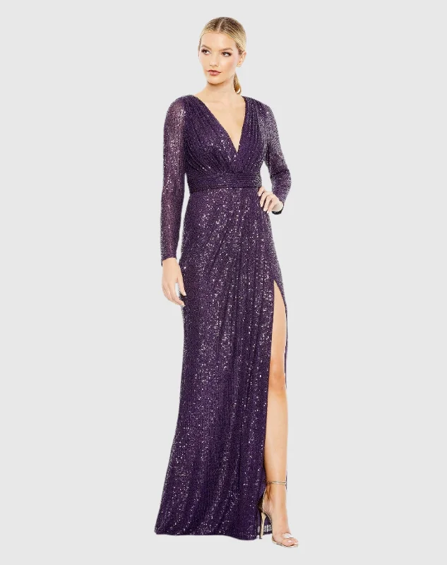 Sequined Long Sleeve Gown