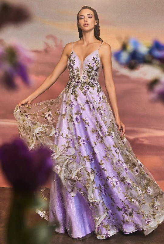 Show-Stopping Evening Gown Andrea & Leo A1135 Spaghetti Strap with Lisianthus Print Prom Dress