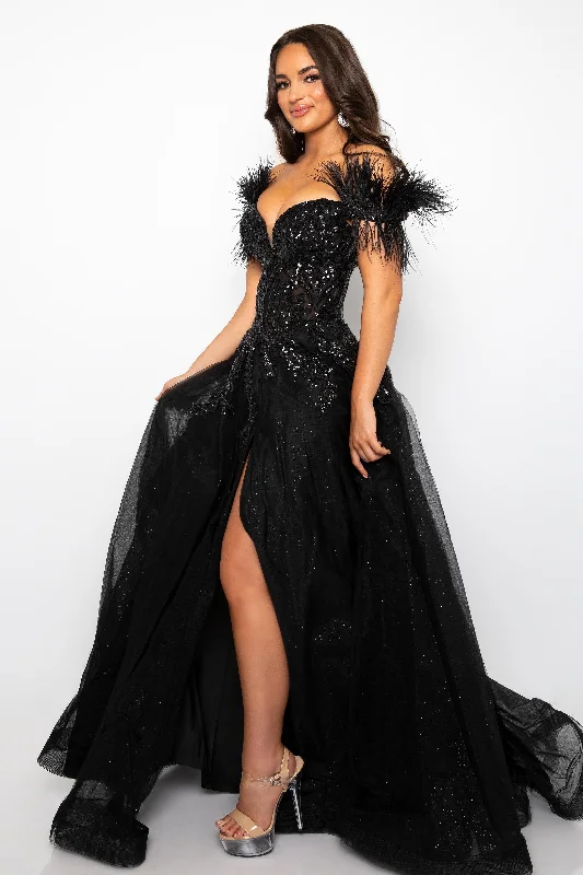 Figure-Flattering Gown Ava Presley 39213 Formal Prom Long Sequin Feather Dress