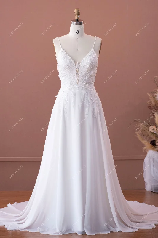 Breezy Floral Lace Sleeveless Wedding Dress with Beads