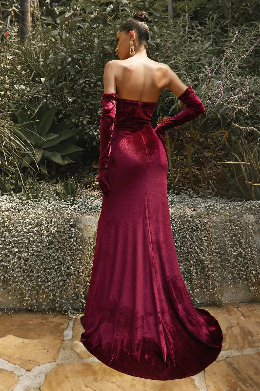 Beautiful Floor-Length Dress Burgundy XL Cinderella Divine CH176 Velvet Long Formal Dress Sale