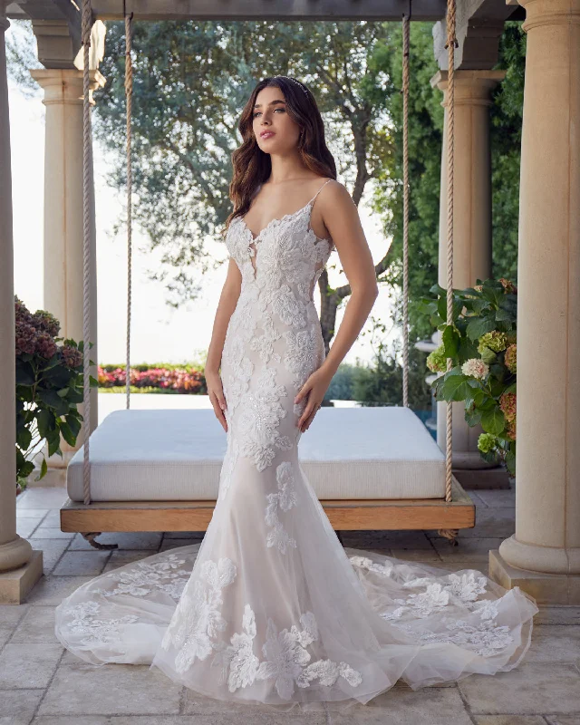 Casablanca Bridal 2447 Kimberly floral lace beaded wedding dress royal length train