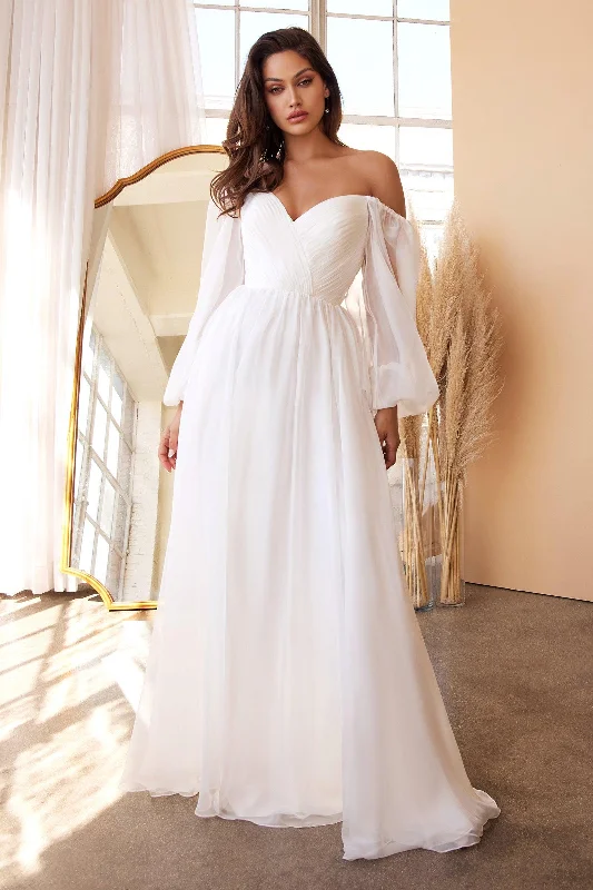 Perfect Fit Dress Cinderella Divine CD243W Sheer Sleeves Wedding Dress