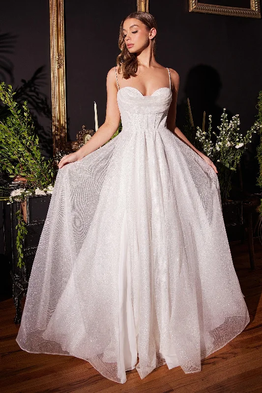 Puffy Formal Dress Cinderella Divine CD253W Spaghetti Strap Wedding Dress