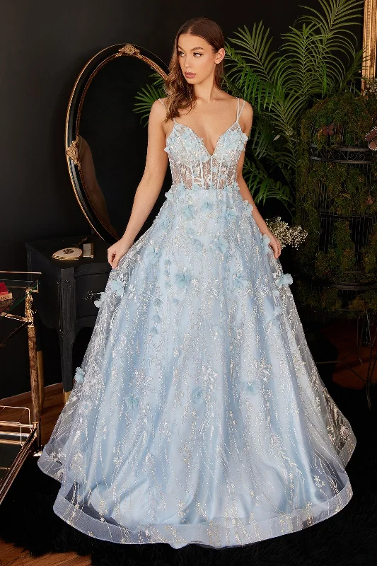 Romantic Floral Dress Cinderella Divine CB105 Spaghetti Strap Ball Gown