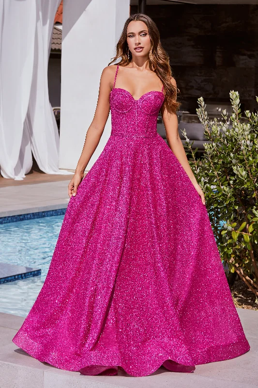 Luxury Satin Gown Cinderella Divine S483 Glittered Long Prom Ball Gown