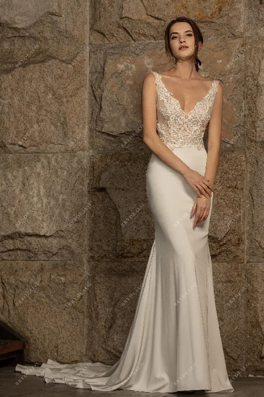 Designer Wedding Dress with Beaded Appliques & Fishtail Skirt