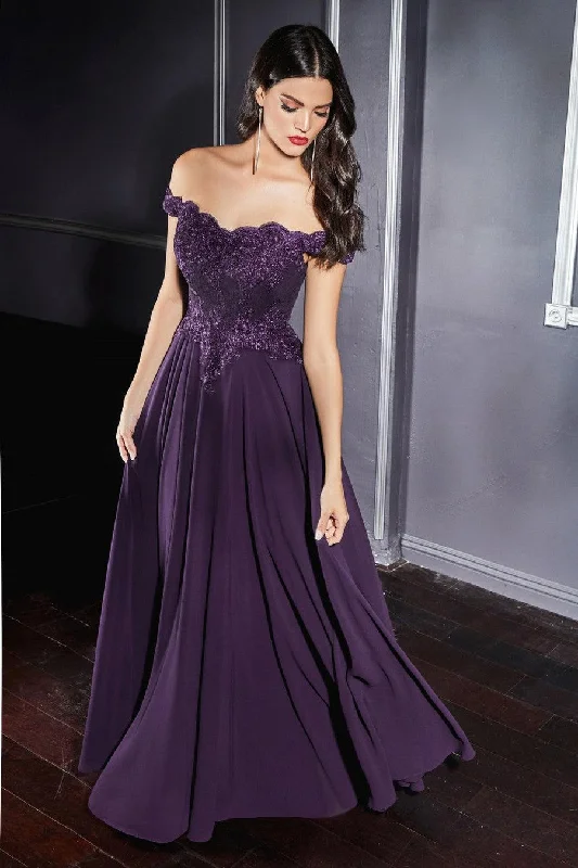 Gold Embellished Gown Eggplant XS Cinderella Divine CD7258 Plus Size Formal Long Dress Sale