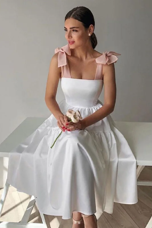 Elegant White Satin Short Prom Dresses, Short White Formal Evening Homecoming Dresses