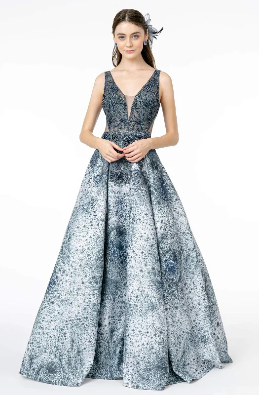 Eye-Catching Satin Gown Elizabeth K - GL1837 Embellished Deep V-Neck A-Line Gown