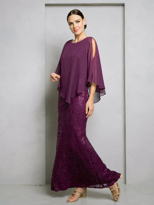 Eva Fashion 3496 Formal Long Mother of the Bride Cape Dress