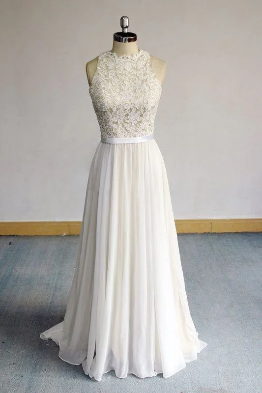 Bridelily Eye-catching Lace Chiffon A-line Wedding Dress