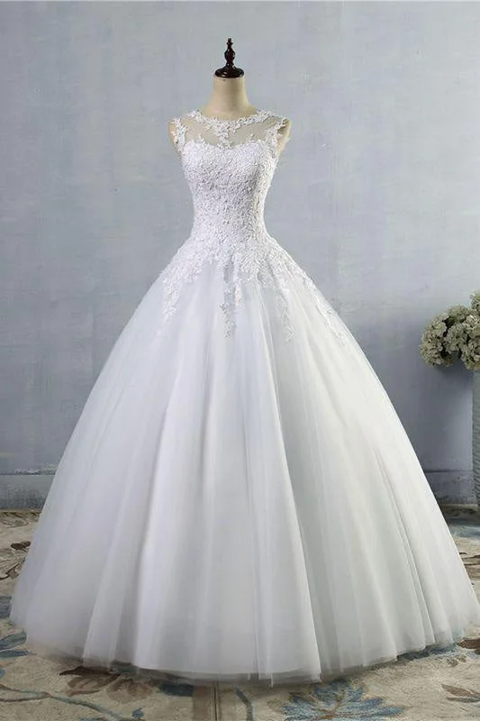 Bridelily Illusion Appliques Tulle A-line Wedding Dress