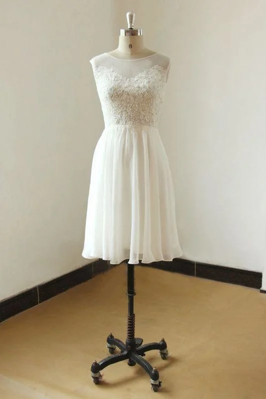 Bridelily Illusion Lace Chiffon A-line Mini Wedding Dress