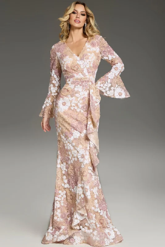 Jovani 39118 Fitted Long Sleeve Floral Evening Dress