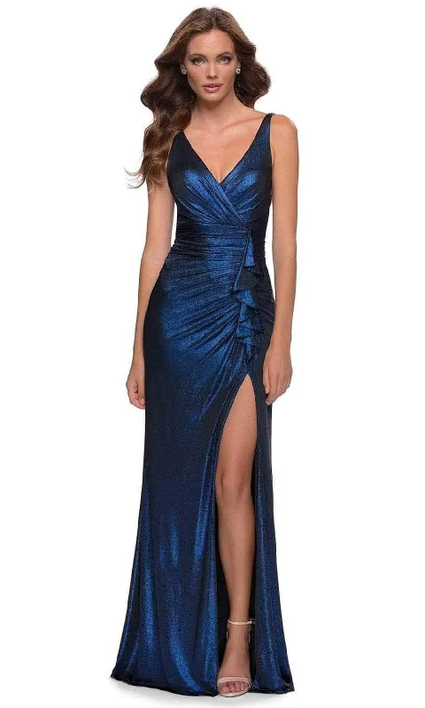 La Femme 29759SC - V-Neck Ruched Bodice Evening Dress