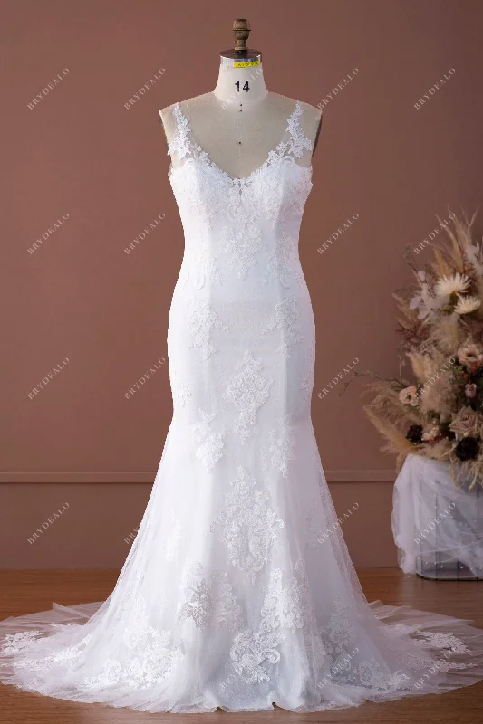 Designer Straps Floral Lace Mermaid Wedding Gown