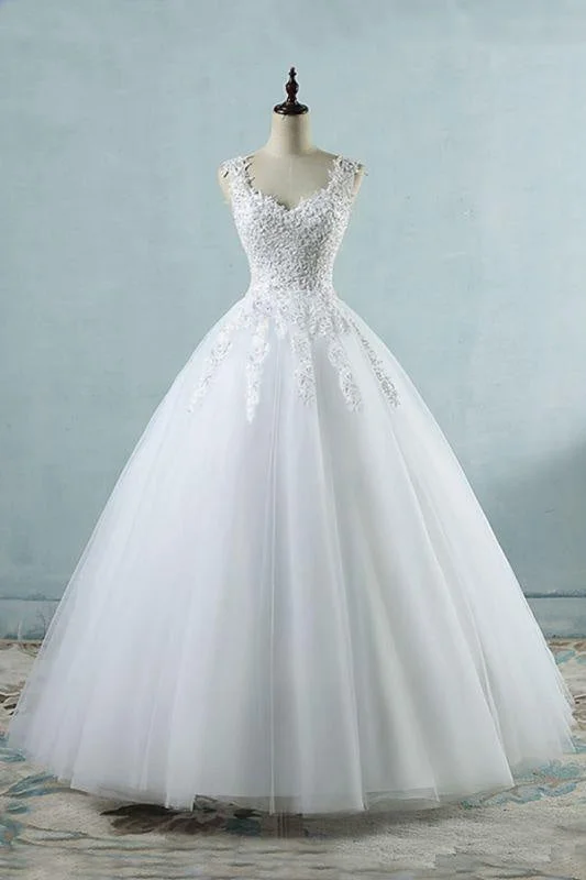 Bridelily Lace-up Appliques Tulle A-line Wedding Dress