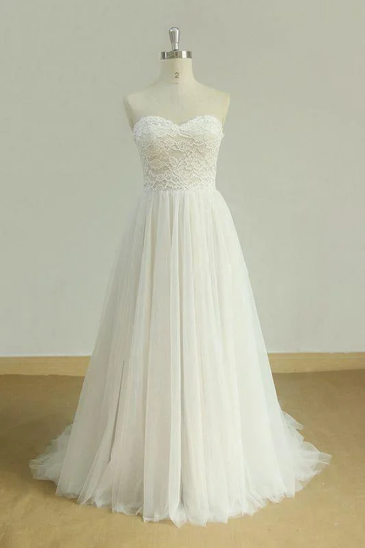 Bridelily Lace-up Strapless Tulle A-line Wedding Dress