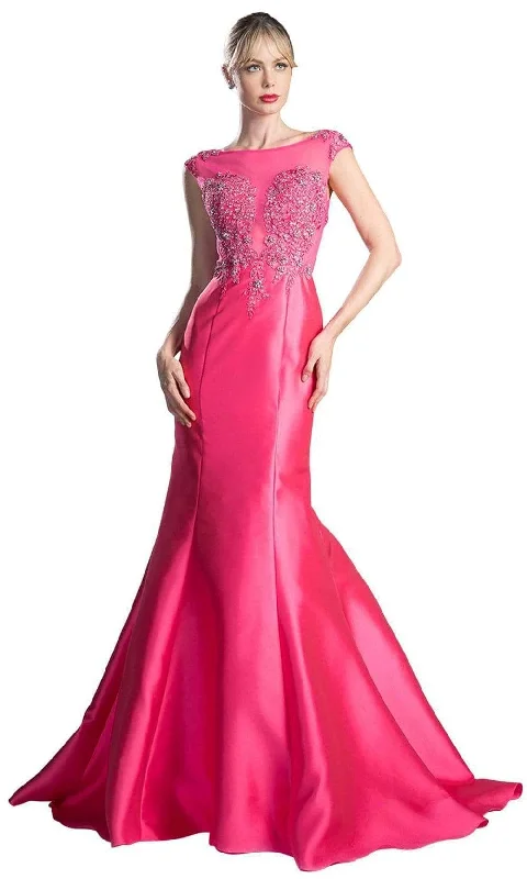 Ladivine 8984A- Appliqued Illusion Mermaid Gown