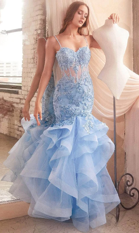 Ladivine CC8915 - Ruffled Skirt Embroidered Prom Gown