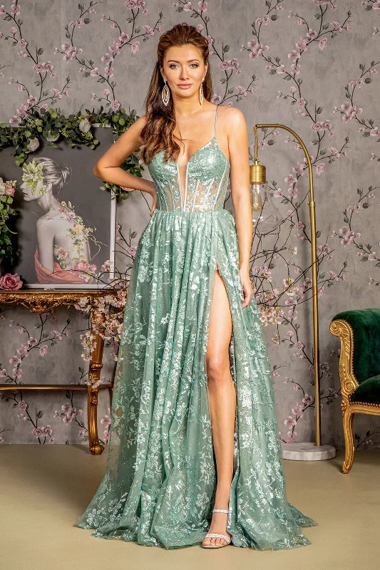 Stylish Taffeta Dress Long Formal Sequin Print Prom Dress