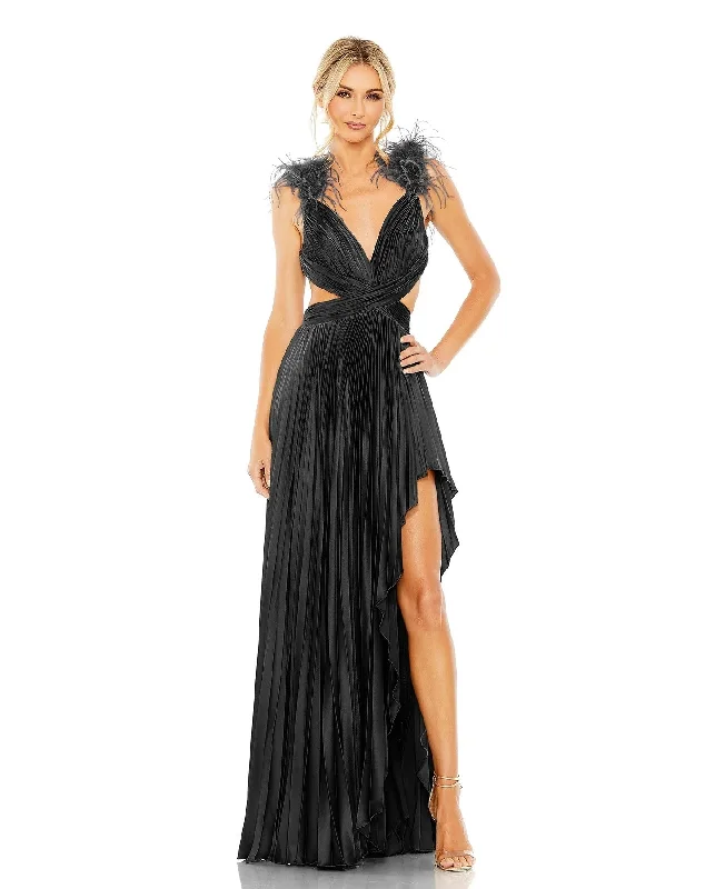 Artistic Embroidered Dress Mac Duggal 11687 Long Formal Pleated Feather Prom Dress