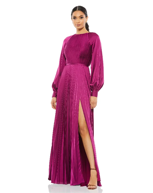 Sophisticated Maxi Dress Mac Duggal 26590 Long Sleeve Formal Pleated Dress